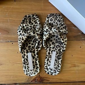 Loeffler Randall Leopard-Print Knotted Slide Sandals in Tan and Black